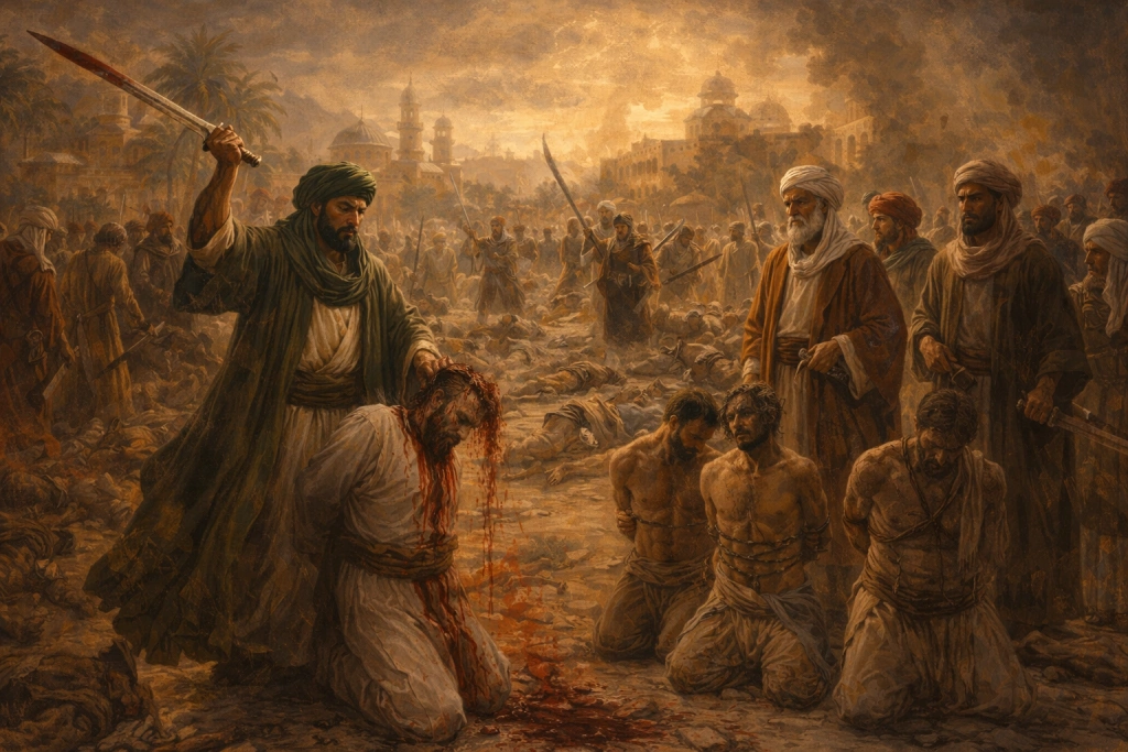 অসীম করুণাময় আল্লাহর ইচ্ছাঃ কাফের যুদ্ধবন্দীদের প্রচুর রক্ত প্রবাহিত করা হোক!